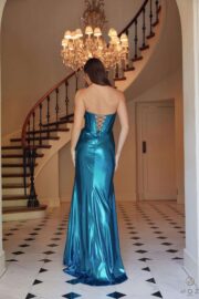 Strapless Lace Up Pleated Metallic Dress - Image 2