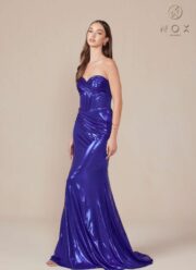 Strapless Lace Up Pleated Metallic Dress - Image 15