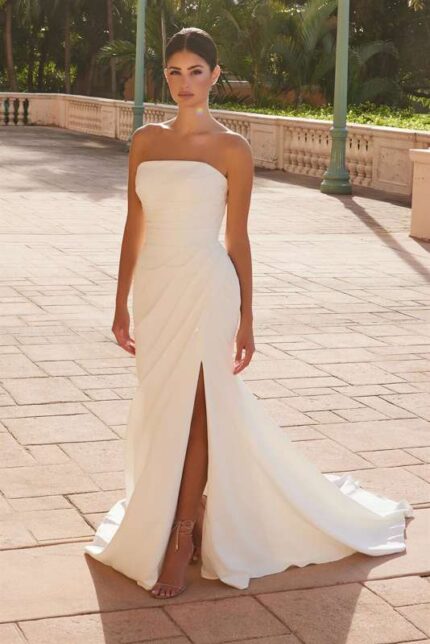 Strapless Straight Neckline Lace Up Wedding Dress