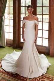Straight Top Pleated Off-Shoulder Wedding Gown