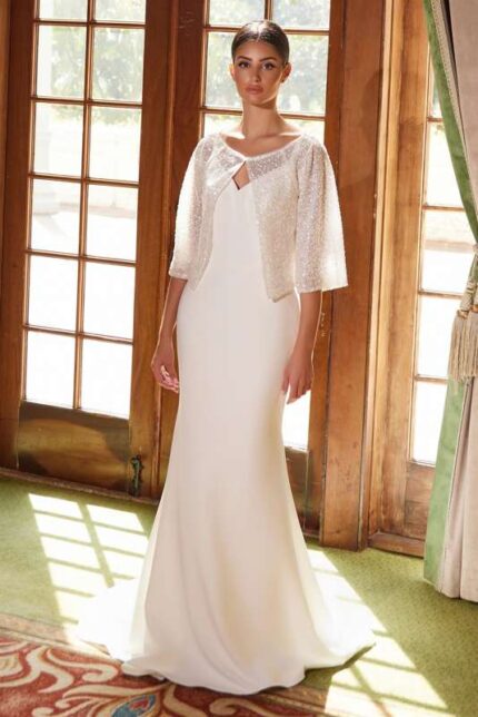 Sweetheart Neckline Wedding Gown With Sequin Jacket