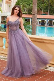 Embroidered A-Line Sheer Boned Waistline Dress - Image 2