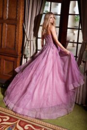 LONG A-LINE TULLE DRESS WITH A SWEETHEART TOP SEQUIN APPLIQUE - Image 3