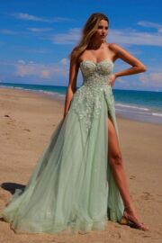 LONG A-LINE TULLE DRESS WITH A SWEETHEART TOP SEQUIN APPLIQUE - Image 2