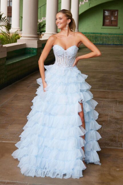 Strapless Sweetheart Top Layered Tulle Dress