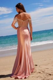 Satin Beaded Off-Shoulder Boned Waistline Dress - Image 3