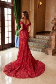 Off The Shoulder Fully Beaded Long Train Dress - Image 2