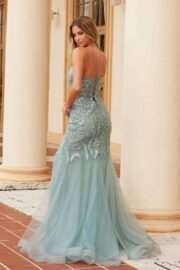 Deep V-Neck Sequin Applique Tulle Dress - Image 2