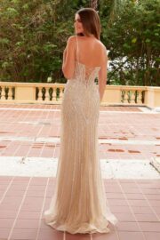 Sheer Boned Waistline Fully Beaded Lace up Dress - Image 2