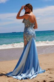 Satin Sequin Applique Boned Waist Mermaid Dress - Image 2