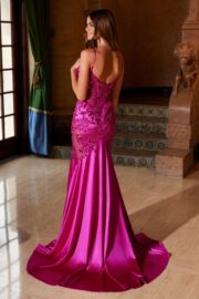 Satin Sequin Applique Boned Waist Mermaid Dress - Image 5