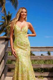 Deep V-Neck Floral Sequin Tulle Dress - Image 3