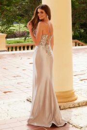 Glitter Satin Sequin Embroidered High Slit Dress - Image 5
