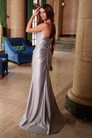 Sleeveless Satin Sweetheart Neckline Dress with Slit - Image 8