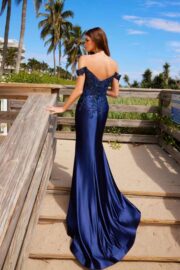 Satin Sweetheart Off-Shoulder Sheer Boned Bodice Dress - Image 8