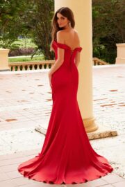Off-Shoulder Pleated Sweetheart Bust Dress with Slit - Image 7
