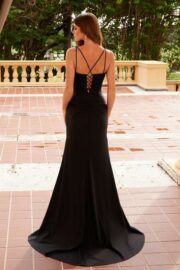 Sleeveless Embroidered Corset Dress with Slit - Image 2