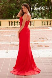 Sleeveless Embroidered Corset Dress with Slit - Image 13