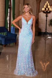 Deep V-Neck Floral Sequined Tulle Dress