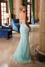 Strapless Beaded Tulle Dress with Lace-Up Back - Image 3