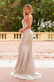 V-Neck Sequin Embellished Boned Corset Satin Dress - Image 9