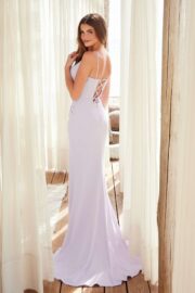 V-Neck Pleated Long Dress with Slit - Image 3