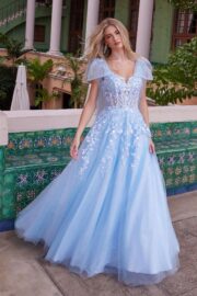 Draped Tie-Up Straps Applique Tulle Dress