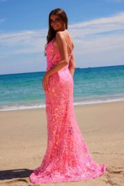 Deep V-Neck Floral Sequined Tulle Dress - Image 5