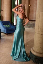 Sleeveless Satin Sweetheart Neckline Dress with Slit - Image 6