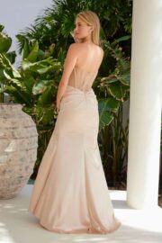 V-Neck Strapless Beaded Dress with Slit - Image 3