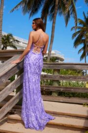 LONG DRESS FULLY BEADED FLOWER DESIGN SEQUIN APPLIQUE A SLIT - Image 3
