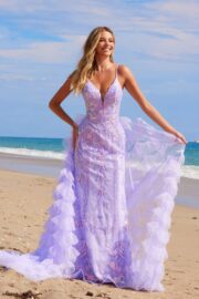 V-Neck Sequin Tulle Detachable Skirt Dress - Image 3