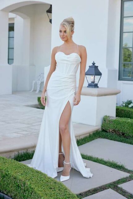 Satin Cowl Neck Dress with Bustier Corset Wedding Gown