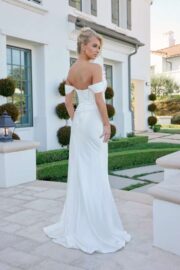 Off-Shoulder Pleated Satin Wedding Gown - Image 5