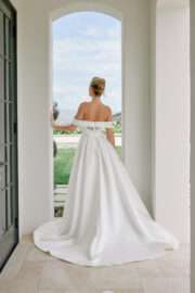 Satin Off-Shoulder A-line Wedding Dress with Slit - Image 4