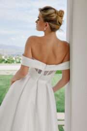Satin Off-Shoulder A-line Wedding Dress with Slit - Image 5
