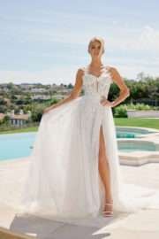 Floral Applique A-line Tulle Train Wedding Dress - Image 3