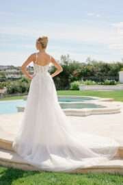 Floral Applique A-line Tulle Train Wedding Dress - Image 4