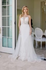 Beaded Floral Applique Dress With Detachable Skirt - Image 2