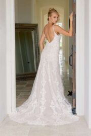 Sleeveless V-Neck Lace Bateau Wedding Gown - Image 2