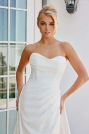 Strapless Pleated Bodice Wedding Gown with SLIT - Image 2