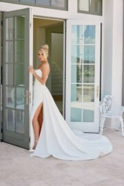 Strapless Pleated Bodice Wedding Gown with SLIT - Image 3