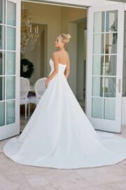 Strapless Pleated Bodice Wedding Gown with SLIT - Image 4
