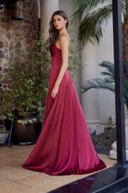 A-LINE SCOOP NECKLINE STRETCH SATIN BONED BODICE THIGH SLIT - Image 8