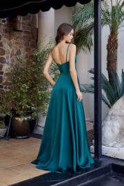 A-LINE SCOOP NECKLINE STRETCH SATIN BONED BODICE THIGH SLIT - Image 5