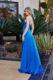 A-LINE SCOOP NECKLINE STRETCH SATIN BONED BODICE THIGH SLIT - Image 2