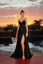 FITTED STRETCH SATIN SWEETHEART NECKLINE ILLUSION BODICE WITH APPLIQUE - Image 4