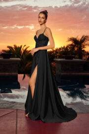 FITTED STRETCH SATIN SWEETHEART NECKLINE ILLUSION BODICE WITH APPLIQUE - Image 2