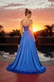 FITTED STRETCH SATIN SWEETHEART NECKLINE ILLUSION BODICE WITH APPLIQUE - Image 5