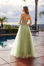 MESH A-LINE PEAKED NECKLINE SEQUIN EMBELLISHMENTS THIGH SLIT - Image 8
